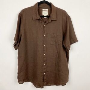 Thom Aaron Brown Linen Button Up Shirt Mens Size XL Short‎ Sleeve European Flax
